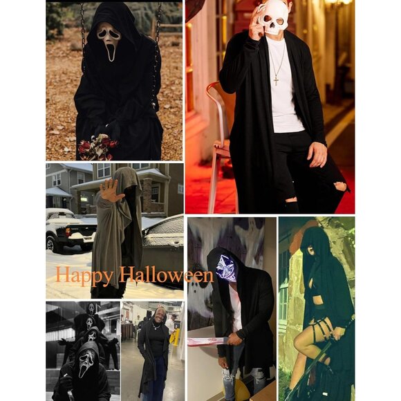 Women's Cardigan Ruffle Shawl Collar Open Front Drape Cape Overcoat with Pockets - Picture 4 of 5